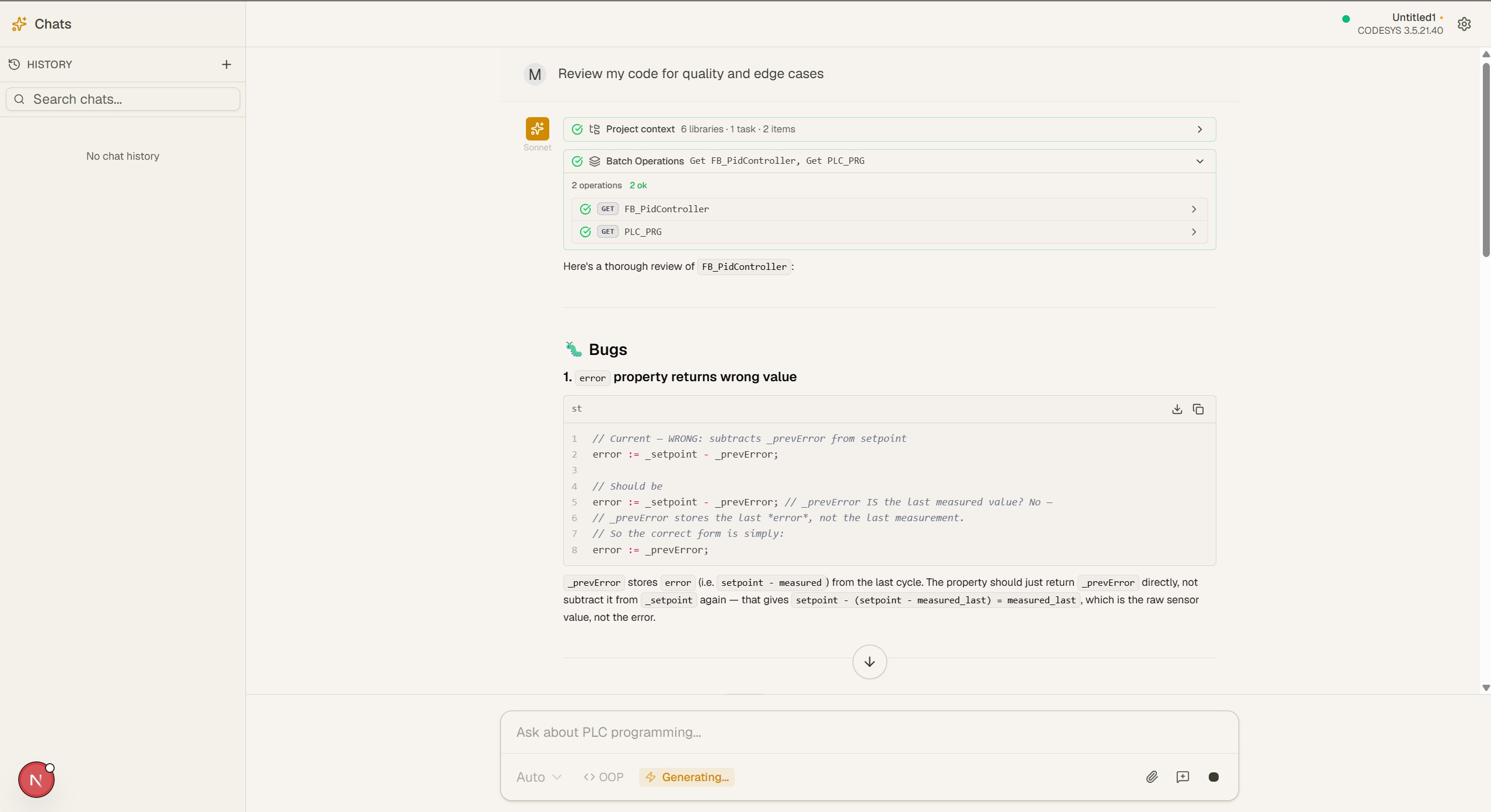 Code quality review and edge-case detection